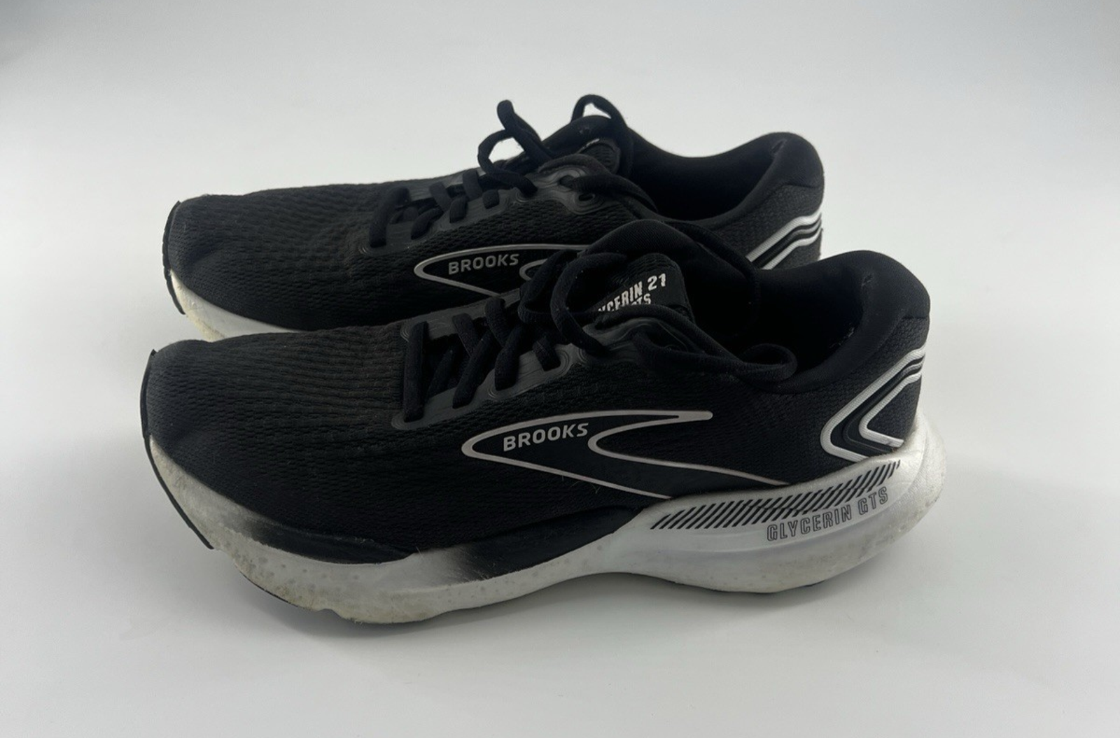 Brooks Glycerin Gts 21 Women Sz 9 Black White Athletic Running Gym Train Sneaker